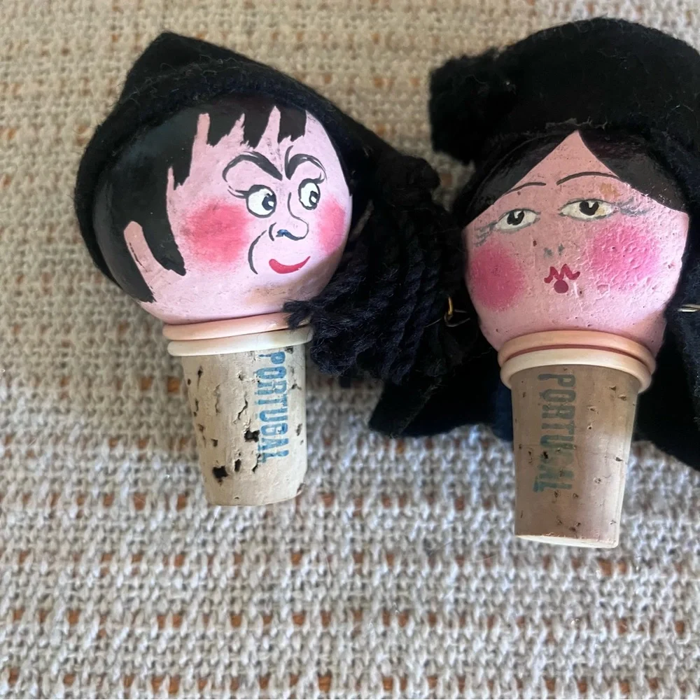 Lot 3 MCM Portugal Wine Corks Hand Painted Heads Faces Novelty Travel